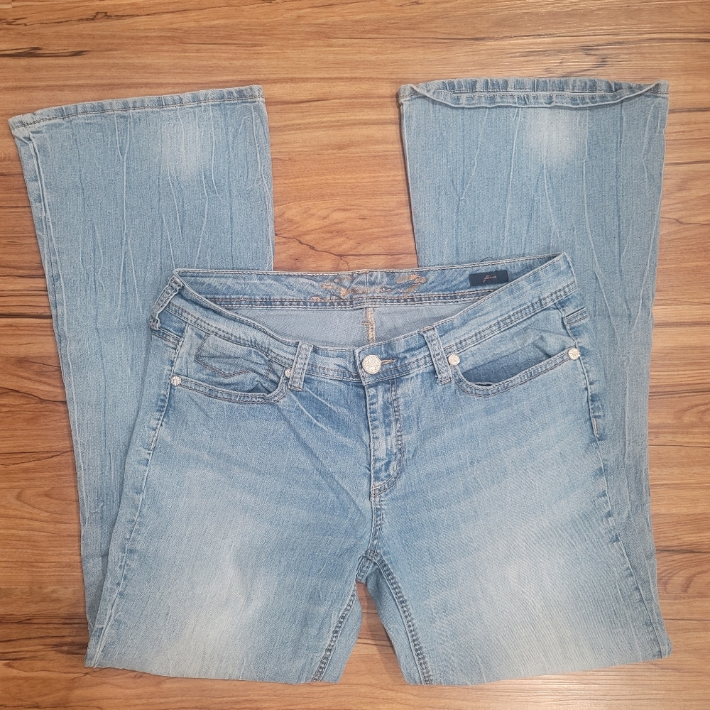 Seven7 Flare Distressed Light Blue Denim Fashion Jeans
